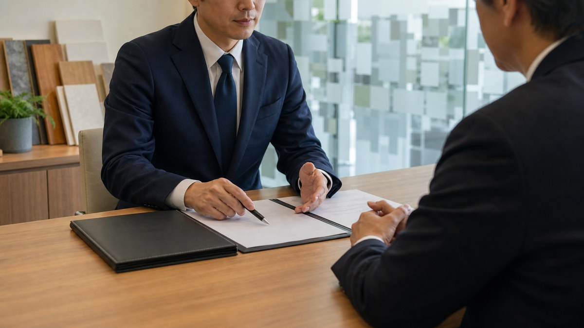 リフォーム会社の経営者が譲渡条件整理でM&A相談を行う様子