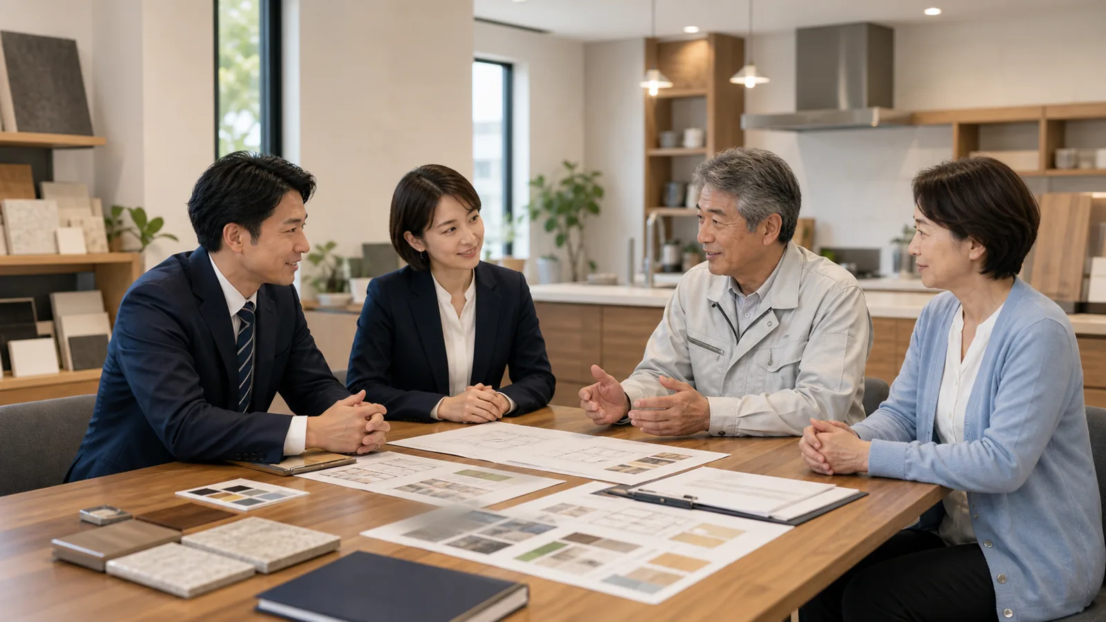 リフォーム会社の経営者と買い手候補が承継面談を行う様子