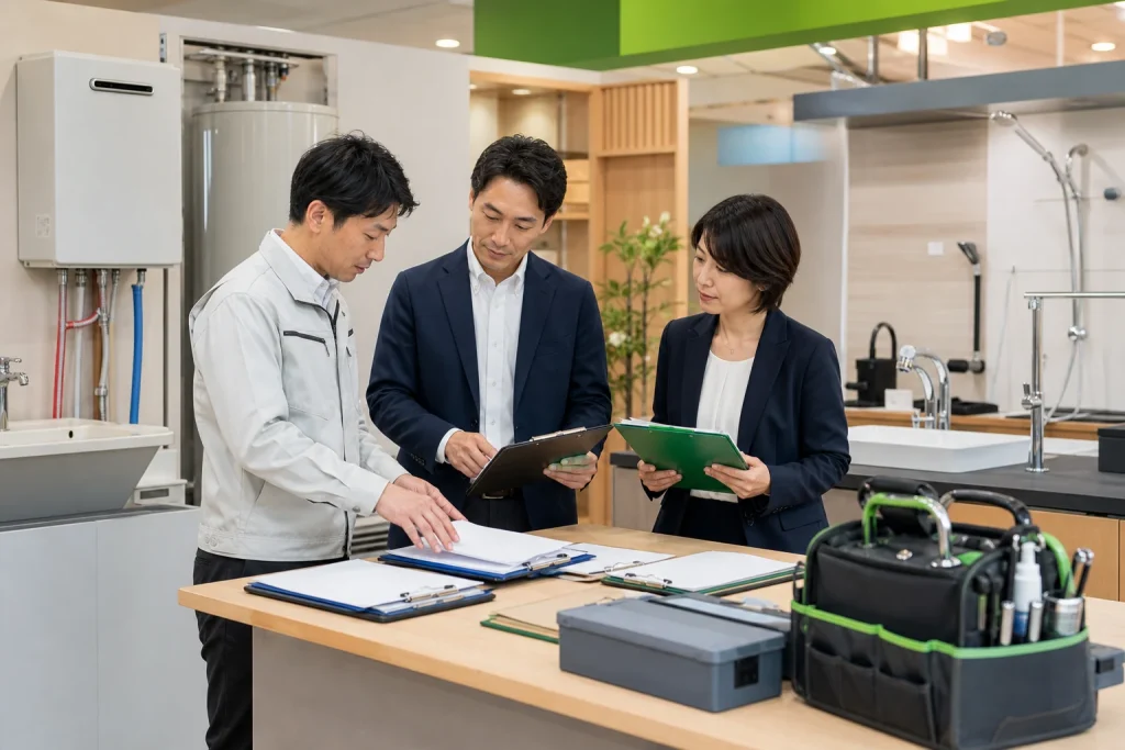 住宅設備修繕事業の譲受で有資格者と首都圏の施工体制を確認する担当者