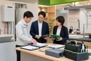 住宅設備修繕事業の譲受で有資格者と首都圏の施工体制を確認する担当者